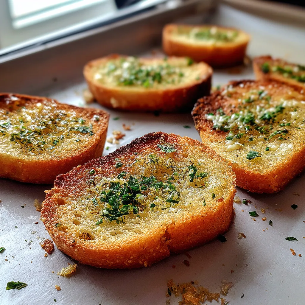 Knuspriges Knoblauchbrot aus der Heißluftfritteuse, noch heiß.