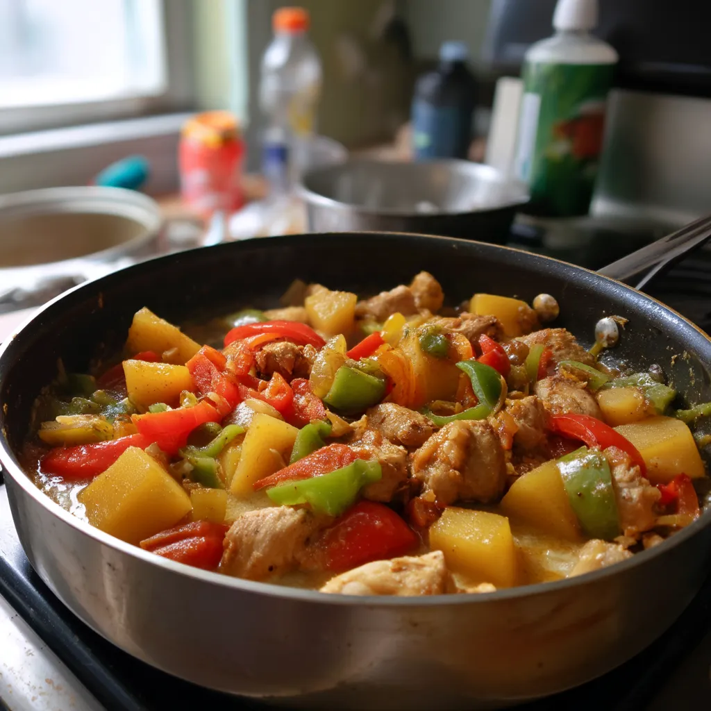 Pfanne mit Essen auf dem Herd.