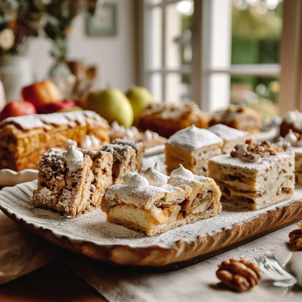 Eine Tafel mit verschiedenen Kuchen und Torten auf einer Platte.
