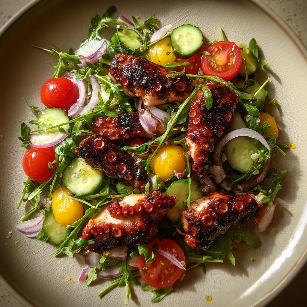 Gegrillter Oktopussalat mit Zitronenöl.