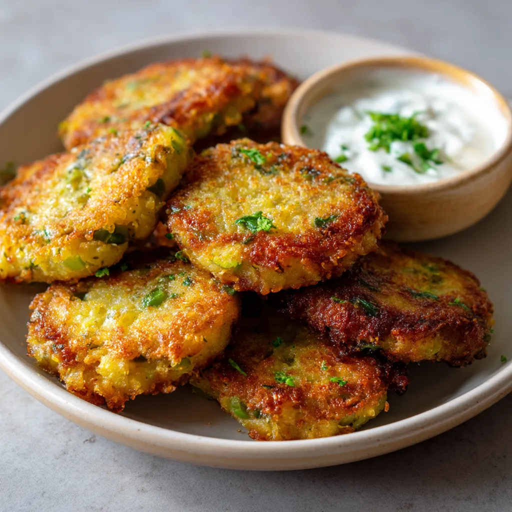 Ein Plate mit Spring Pea & Potato Patties.