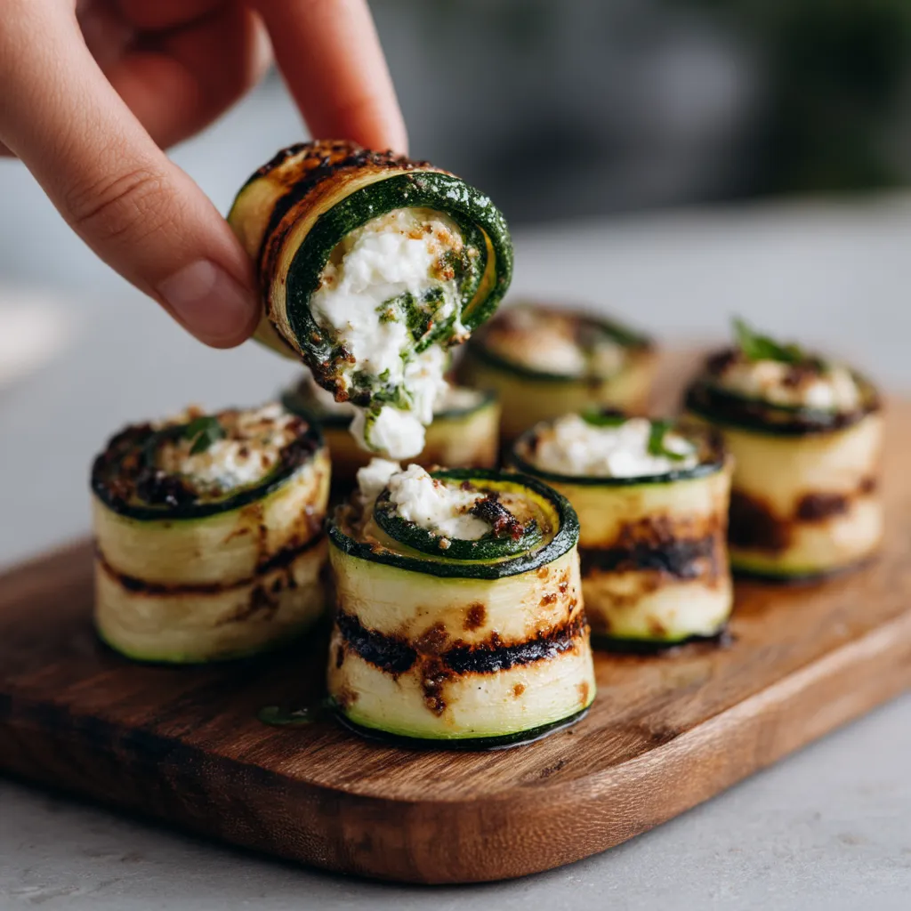 Ein Bild von Grilled Zucchini Rolls mit Cream Cheese.
