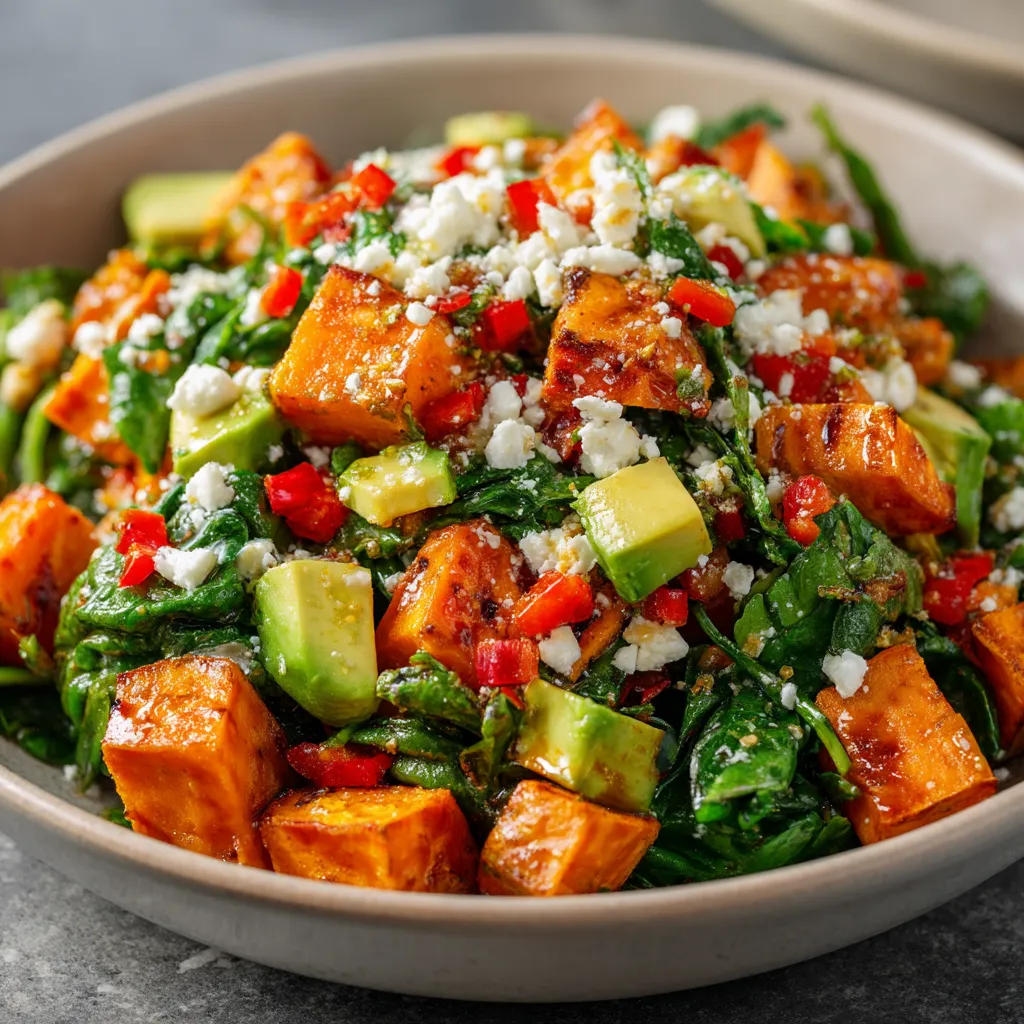 Ein prägnantes Bild, das einen Genussvollen Süßkartoffelsalat zeigt.