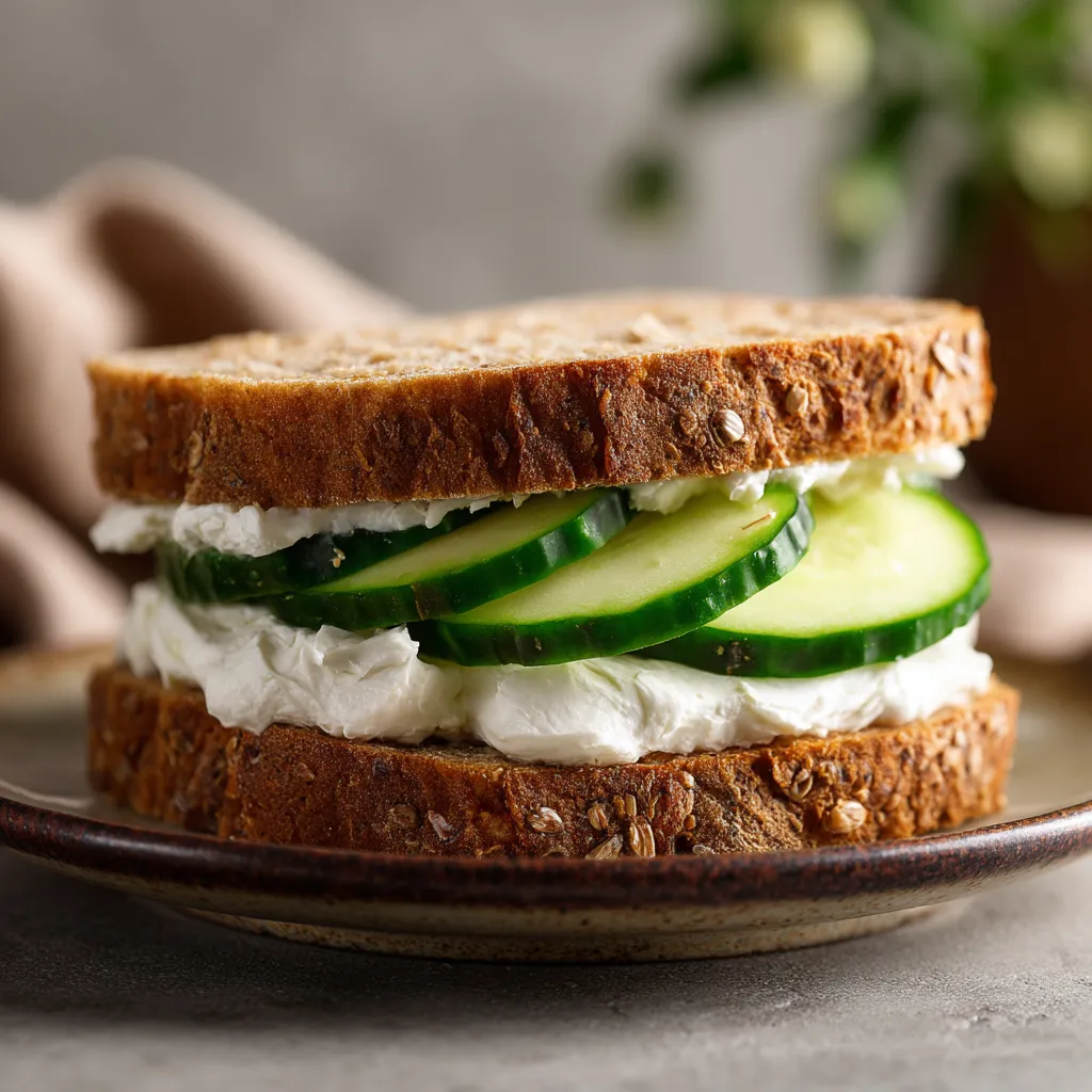Ein Sandwich aus Lichtem Roggenbrot mit Zucchini und Sahne.