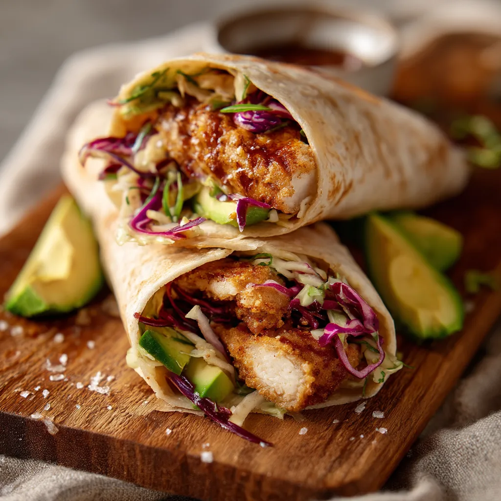 Ein Schnitzel Wrap mit Grilled Chicken und Pickled Slaw.