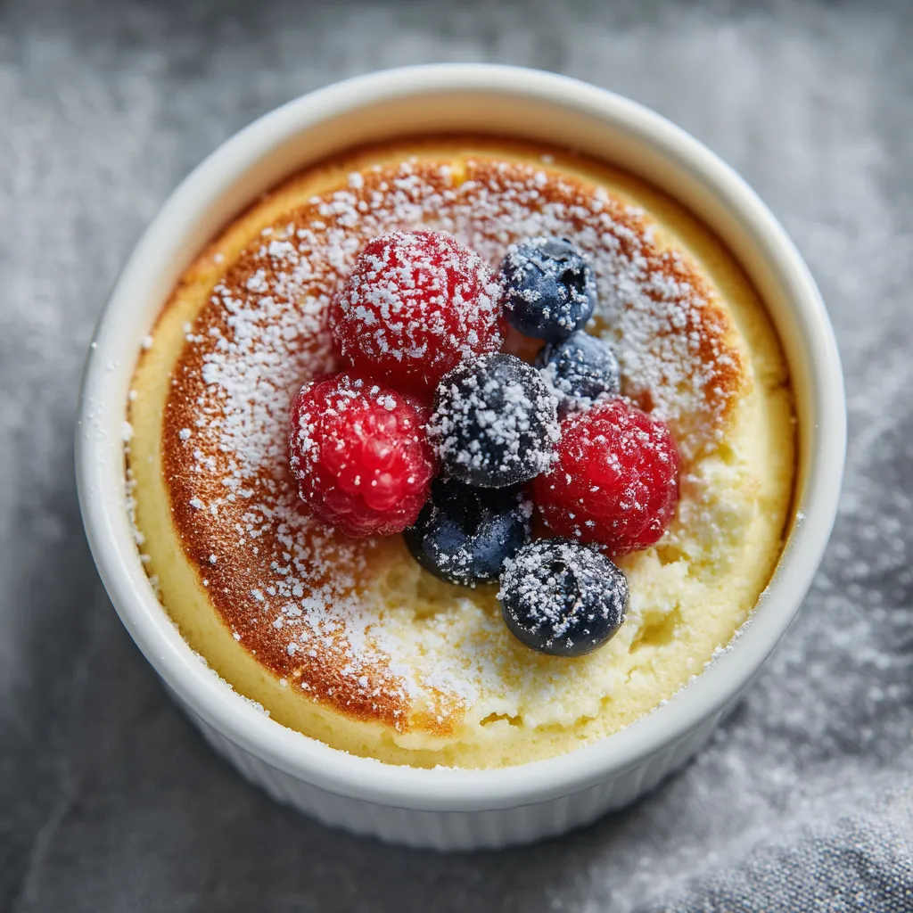 Ein Quark Soufflé mit Raspberry und Blaubeere.