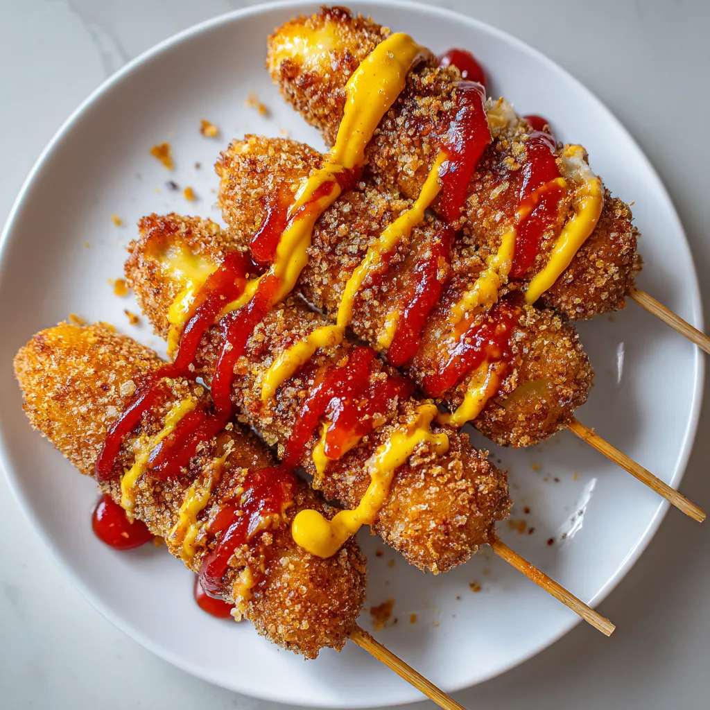Ein weißer Teller mit zwei Stäbchen, die mit koreanischen Kartoffelhühnchen besetzt sind.
