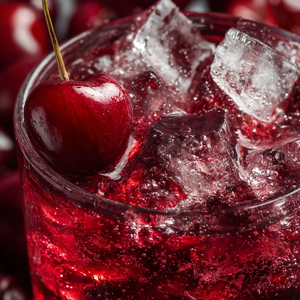 Ein Glas mit Cherry-Schnaps und Eis.