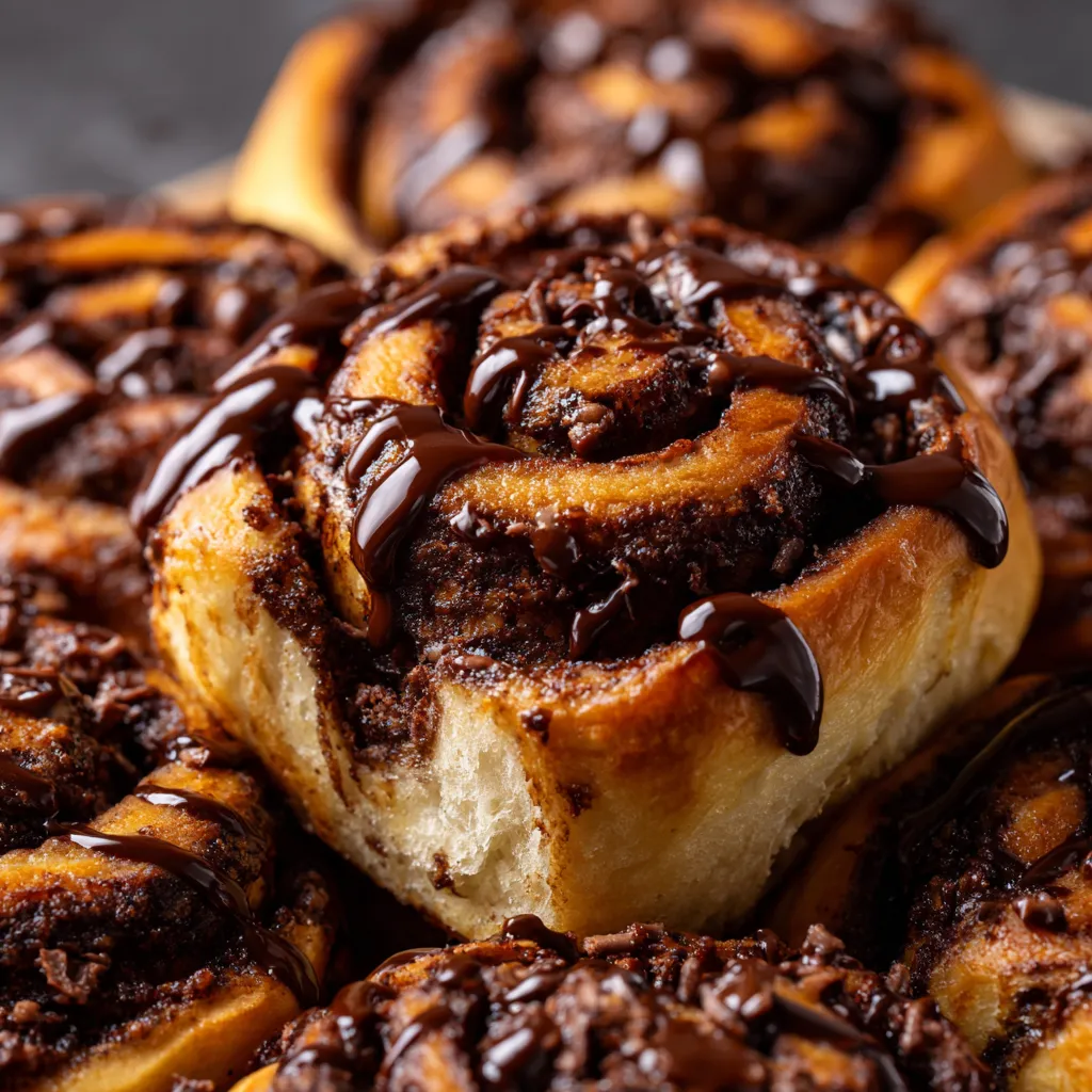 Eine Schüssel mit sechs Buns, die mit Schokoladenglasur bedeckt sind.