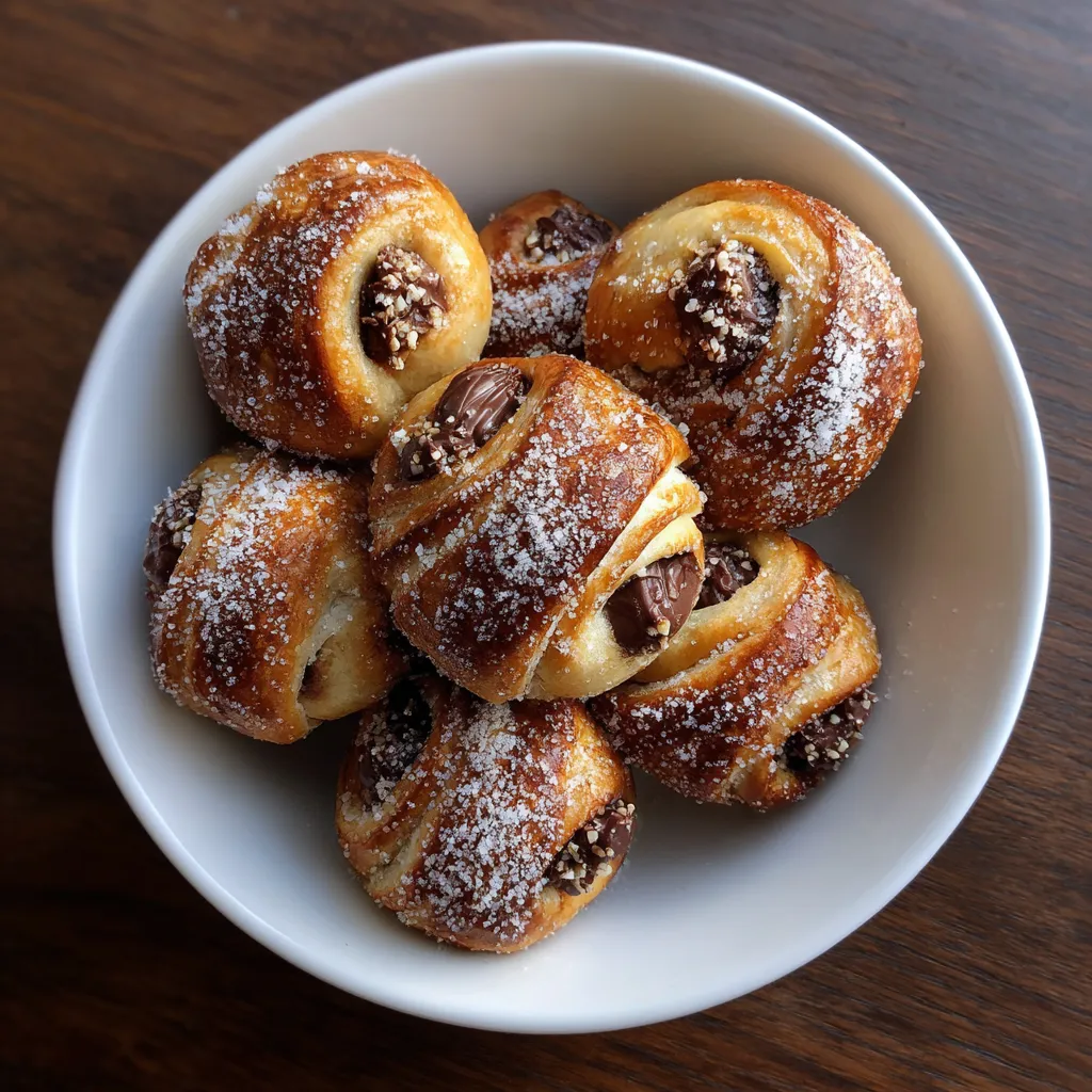Ein weißer Teller mit Schoko-Brezel Bombs darauf.