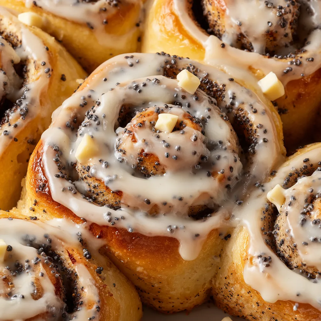 Ein Bild von weißen Chocolate Poppy Seed Rolls.