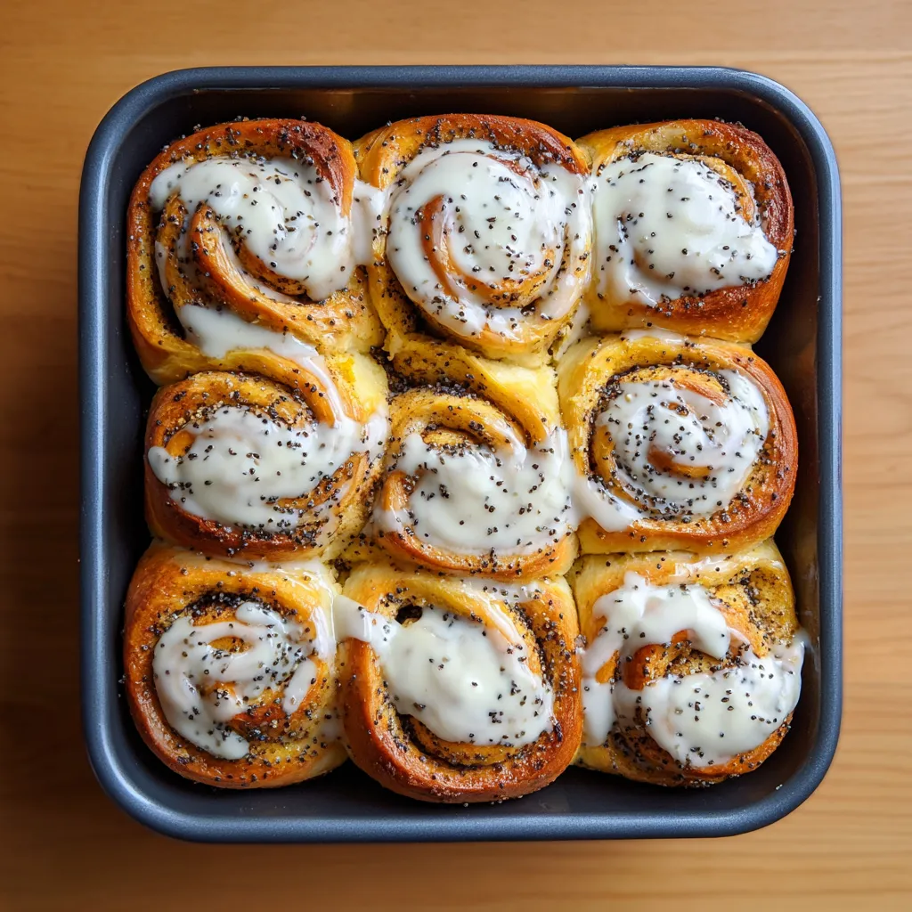 Ein Becher mit weißen Chocolate-Poppy Seed Rolls.