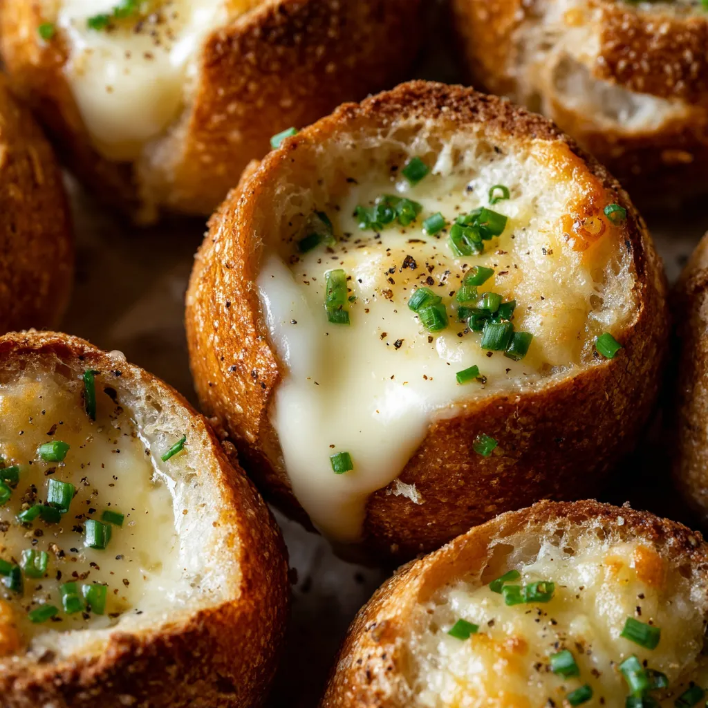 Ein Bild von Beer Cheese Fondue Bites, die auf einem Tisch liegen.