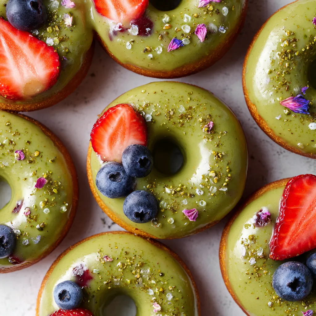 Matcha-Berry Berliner Donuts mit Strawberries und Blaubeeren.