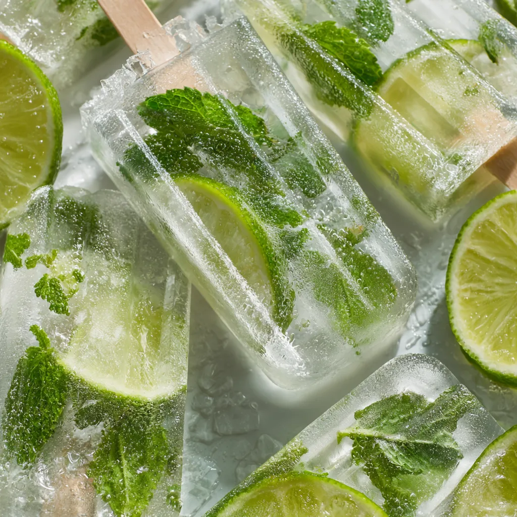 Ein Bild von Popsicles mit Mint-Garnierung.