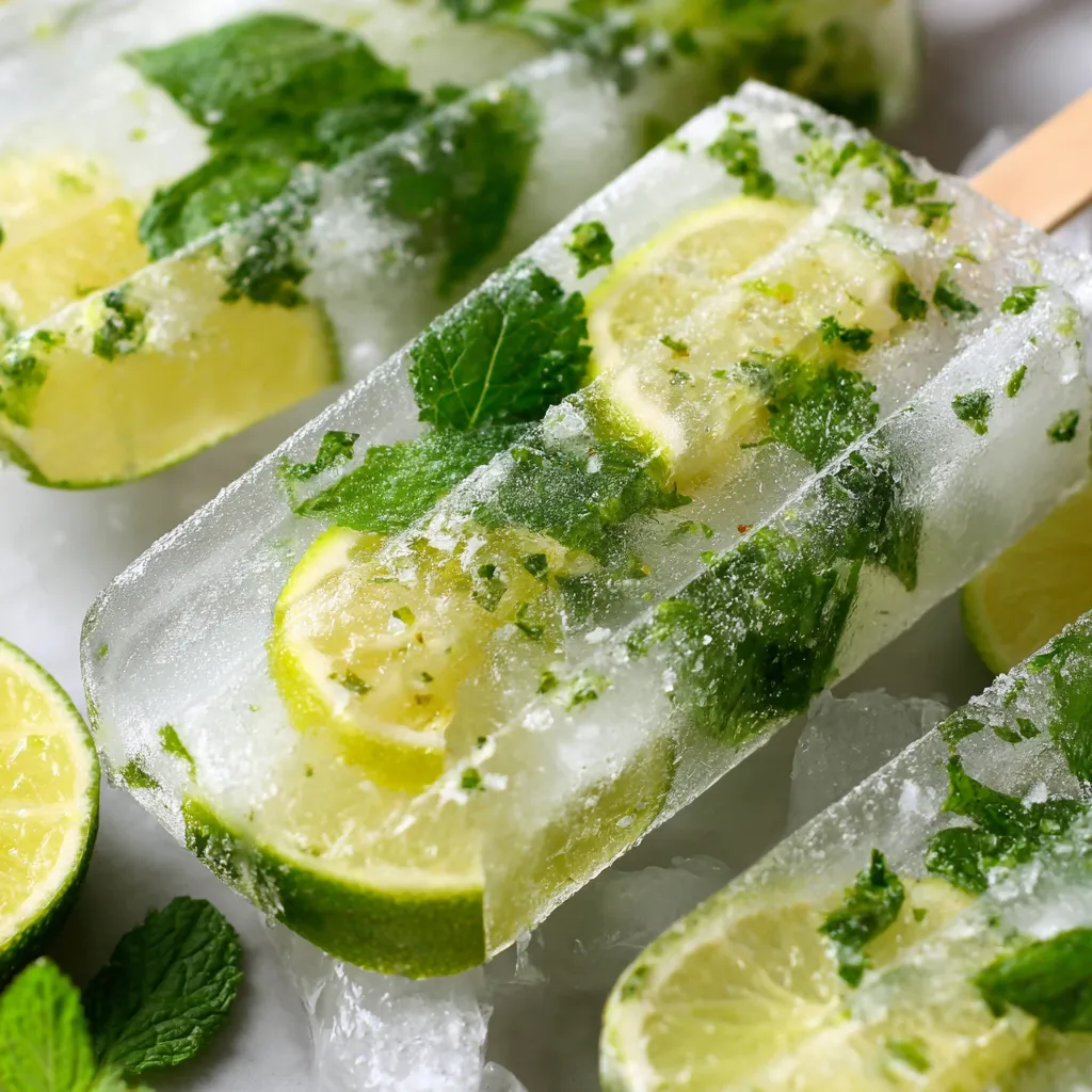 Ein Popsicle mit Mint-Garnierung und Zitrus-Zutaten.