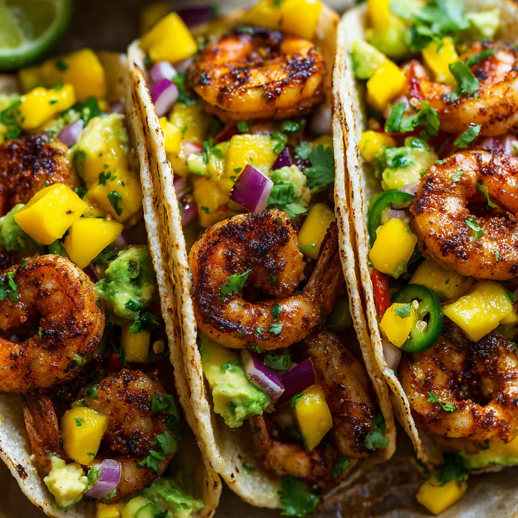 Ein Bild von Shrimp Tacos mit Mango Salsa.
