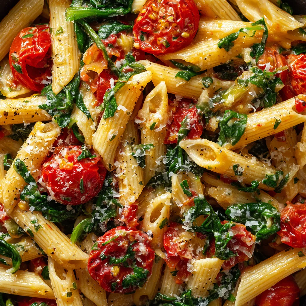 Eine einfache, aber leckere Pasta-Gericht, das mit Tomaten, Basilikum und Knoblauch zubereitet wurde.