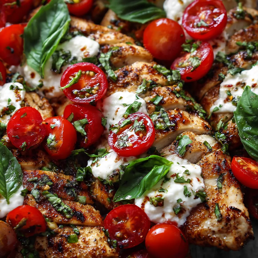 Caprese Grilled Chicken mit Tomaten und Basilikum.