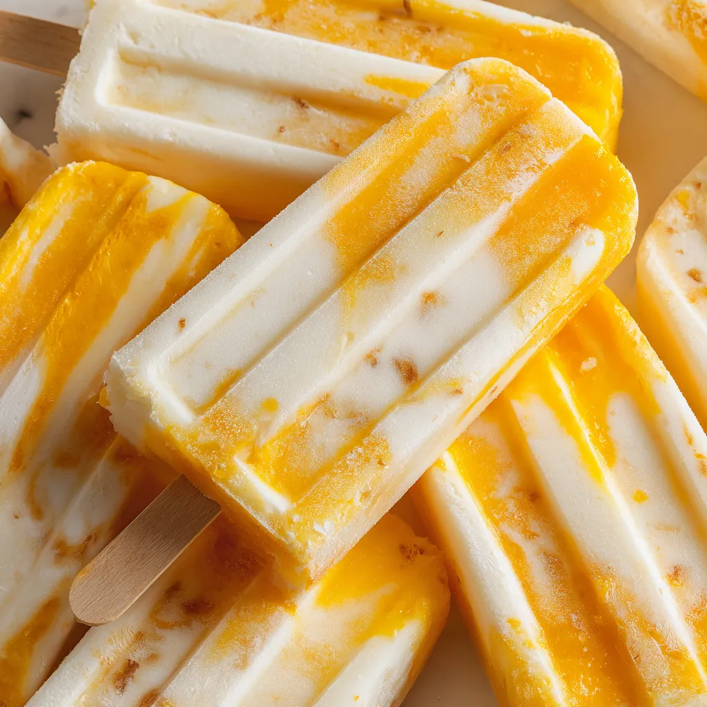 Eine Gruppe von Pineapple Coconut Popsicles auf einem Tisch.