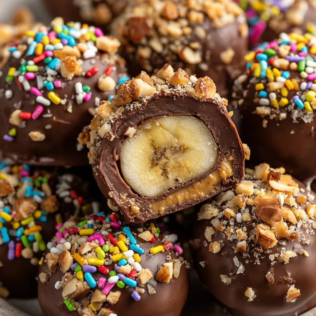 Eine Schüssel mit Chocolate-Covered Frozen Banana Bites.