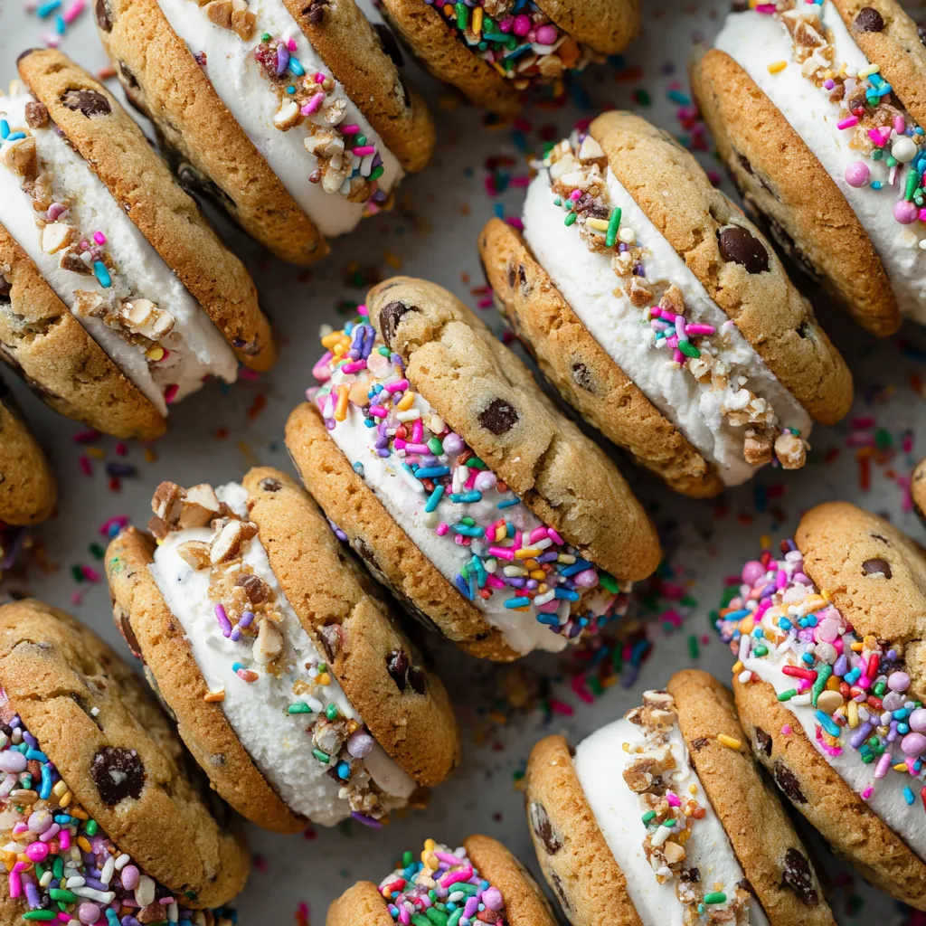 Eine Schicht aus Eiscreme und Sandwiches aus Eiscreme und Sandwiches aus Eiscreme.