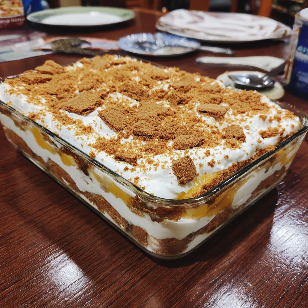Ein Glas mit Mango Float auf einem Tisch.