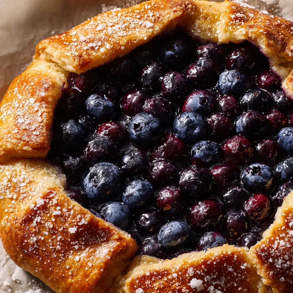 Eine Blueberry Galette mit einem Teig aus Weizenbrot, die mit Zucker und Kräutern zubereitet wurde.