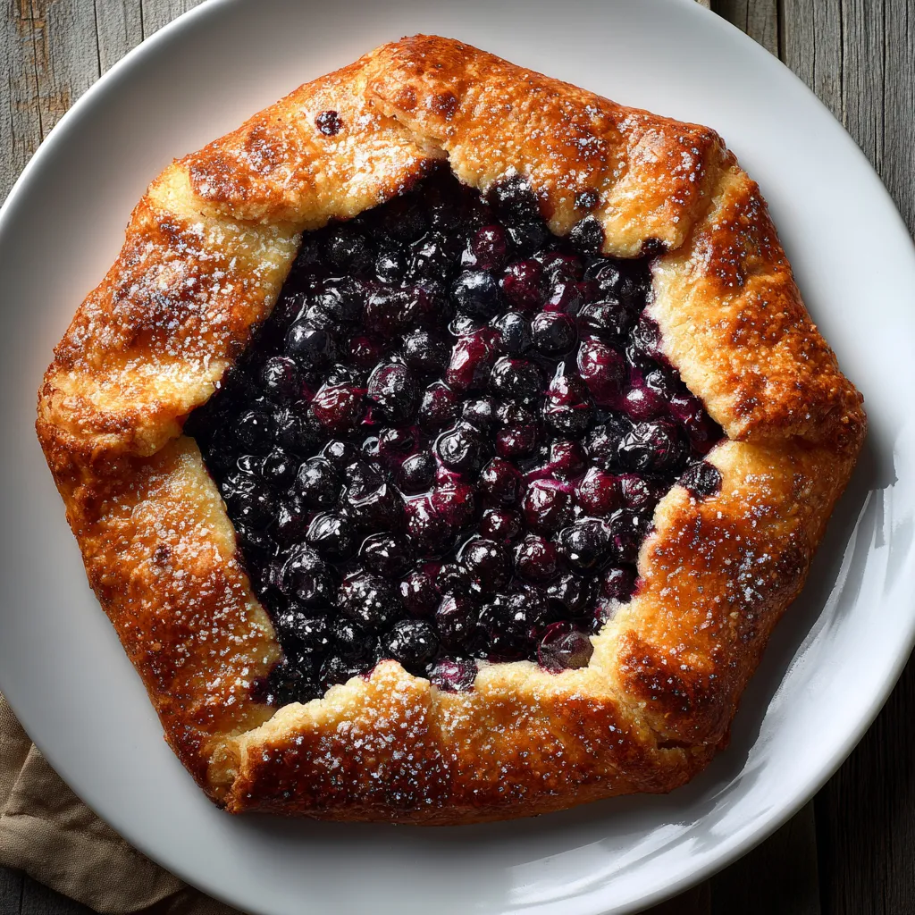 Ein weißer Teller mit einem Kugel aus Blaubeeren.