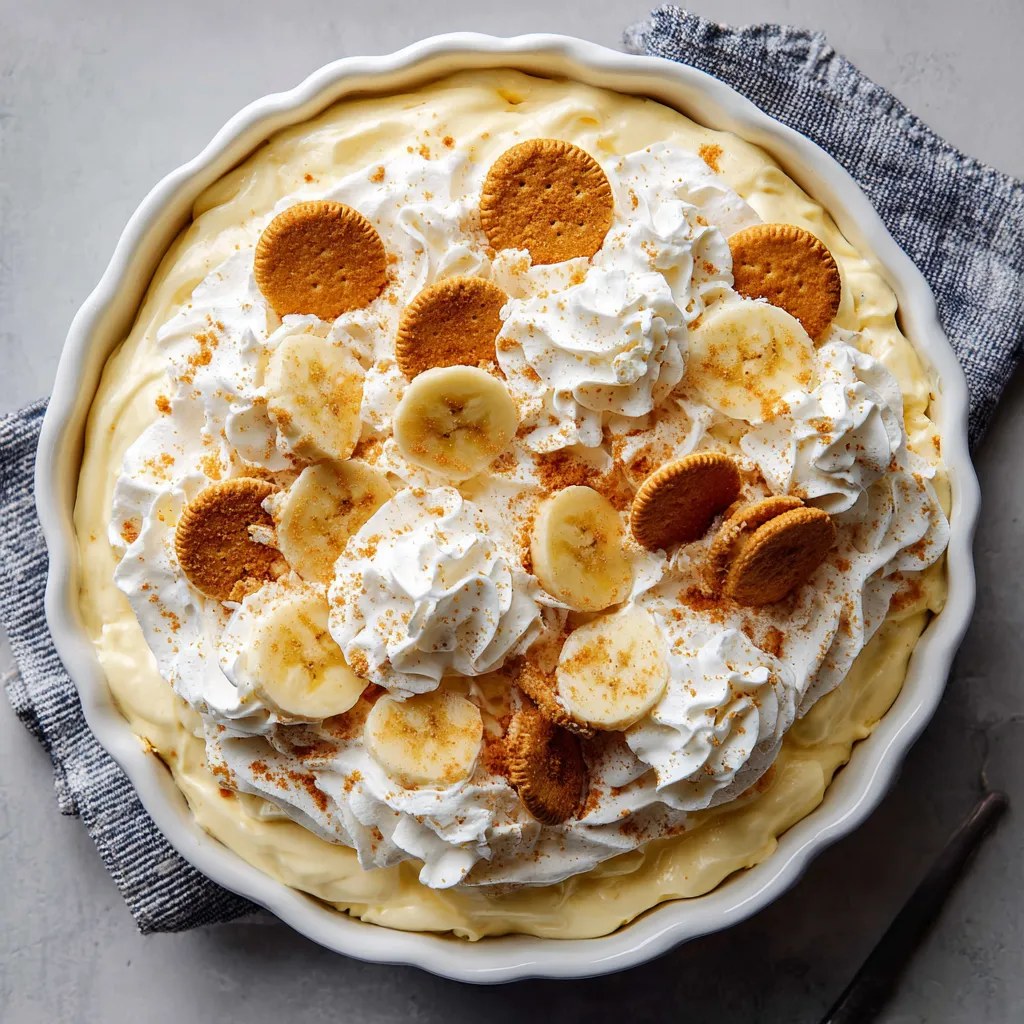 Ein weißer Becher mit Bananenpudding, der mit Bananen, Zucker und Vanilleeis zubereitet wurde.