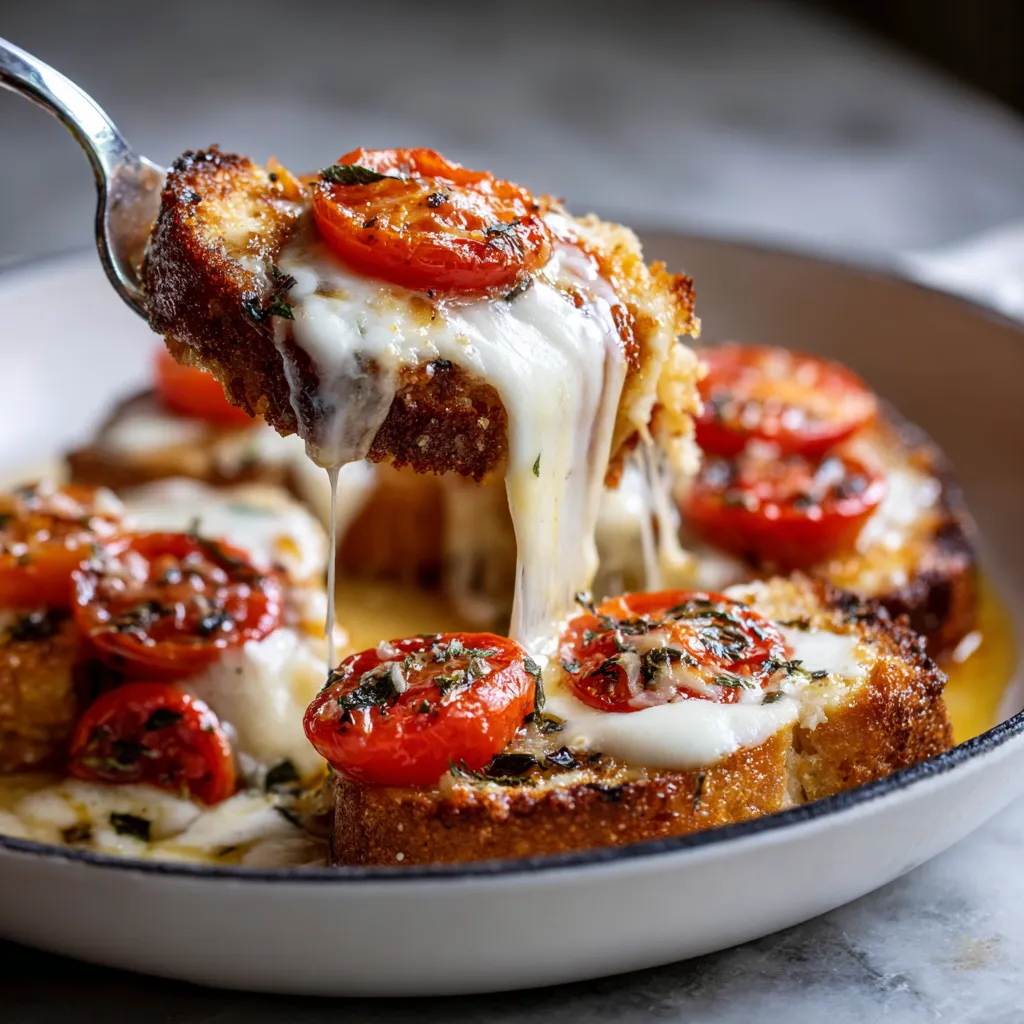 Ein Brotreste mit Tomaten und Käse.