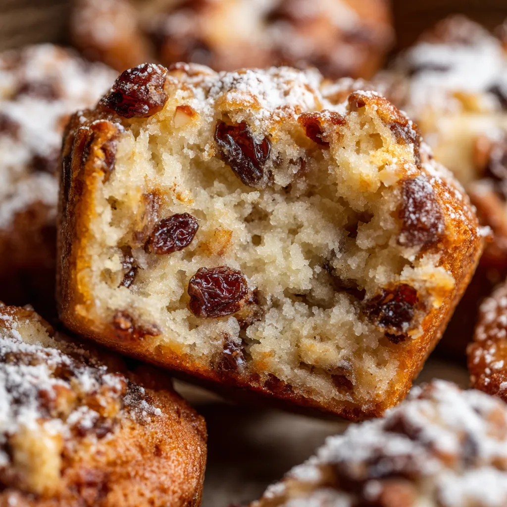 Ein Stück Zimt-Stollen Muffins mit Zimt-Stollen Muffins als Schlüsselwort.