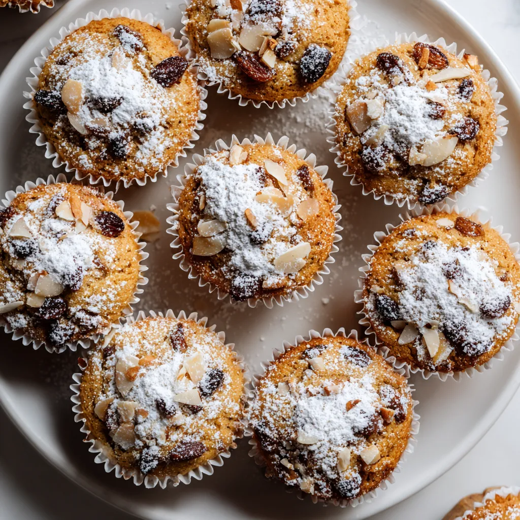 Eine Platte mit Zimt-Stollen Muffins, die mit Zucker und Zimt bestreut sind.