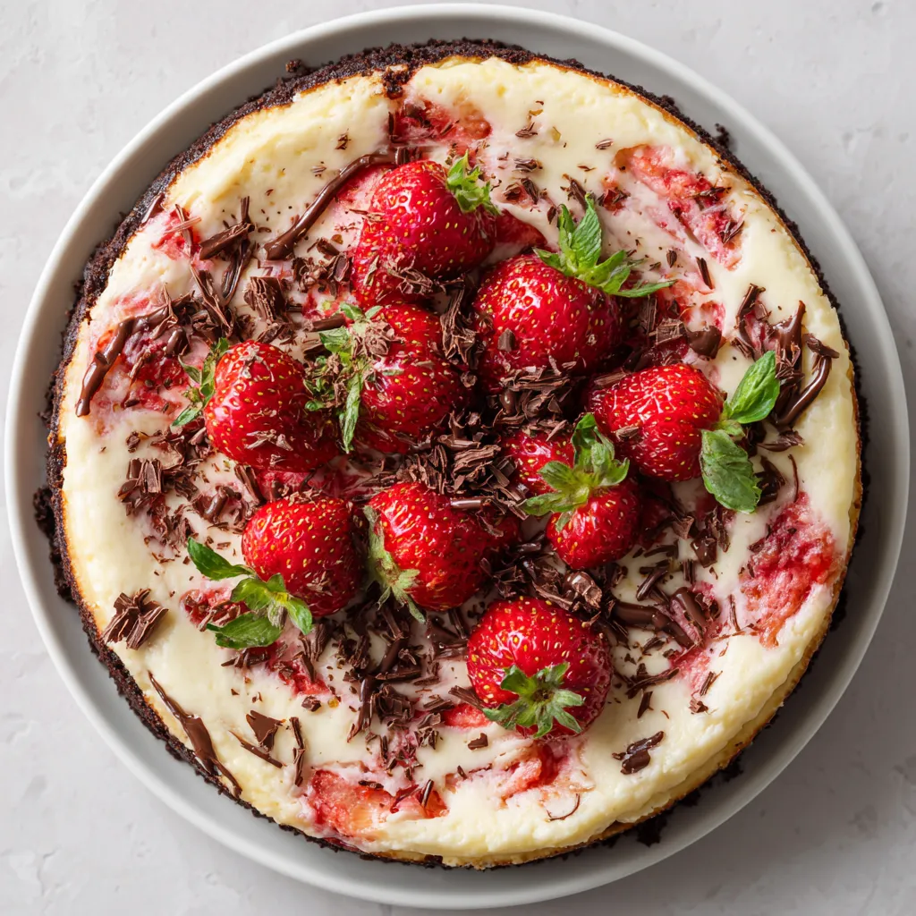 Ein Schokoladen-Erdbeer-Wirbel-Käsekuchen mit Strawberries und Schokolade.