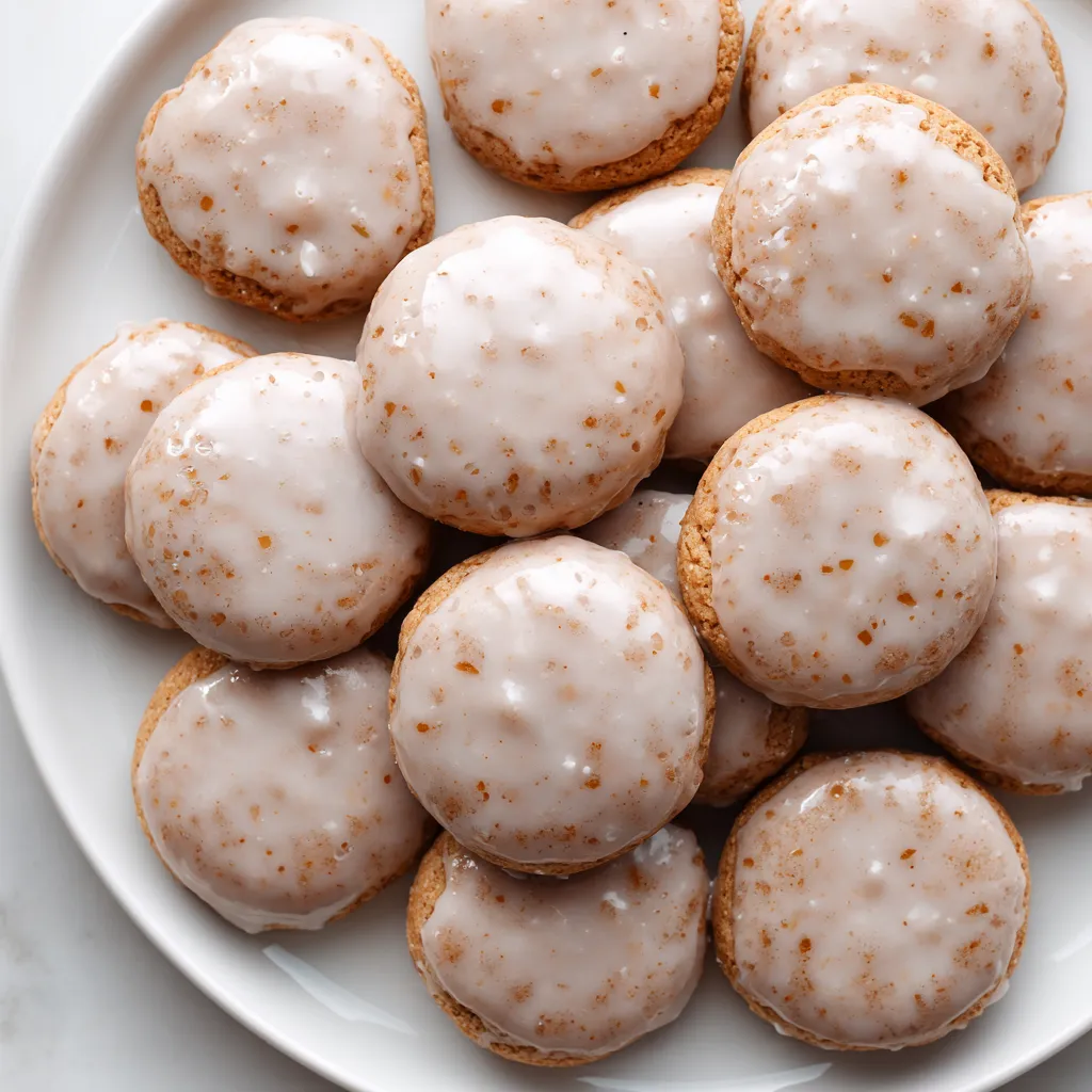 Eine Platte mit Pfeffernüsse, die mit einer Lebkuchen-Glasur bedeckt sind.