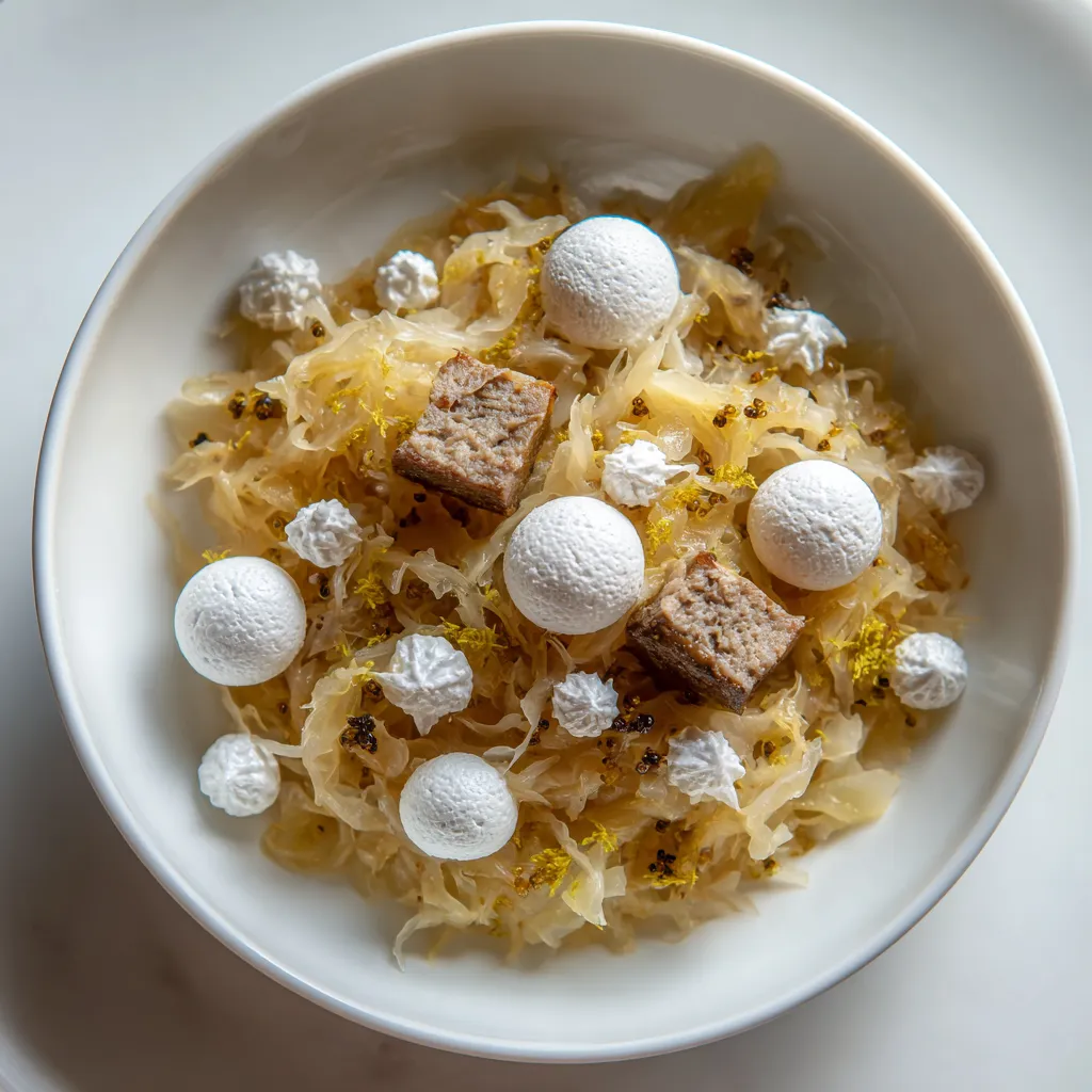 Ein weißer Teller mit einer Suppe aus Rüben, die mit Zwiebeln und Käse garniert sind.