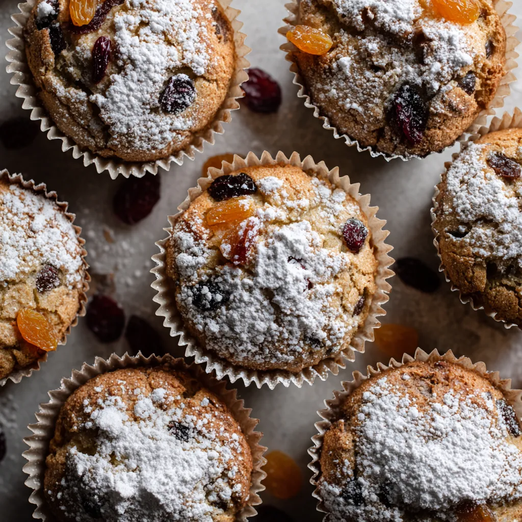 Ein Bild von Christstollen-Muffins mit Marzipan.
