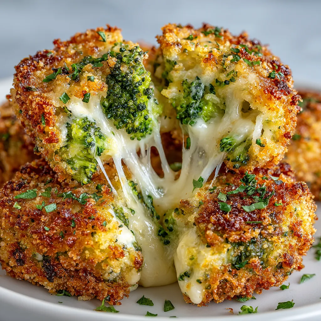 Knusprige Brokkoli-Käse-Nuggets auf einem weißen Teller.