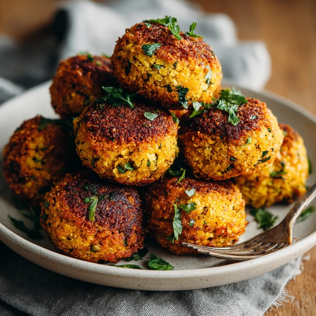 Eine Platte mit Gesunden Falafel aus dem Backofen.