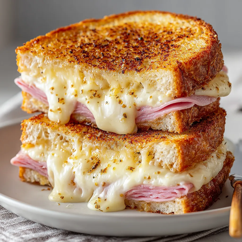 Ein Croque Monsieur auf einem weißen Plate.