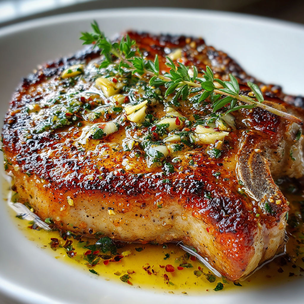 A plate of meat with a sprig of parsley on top.