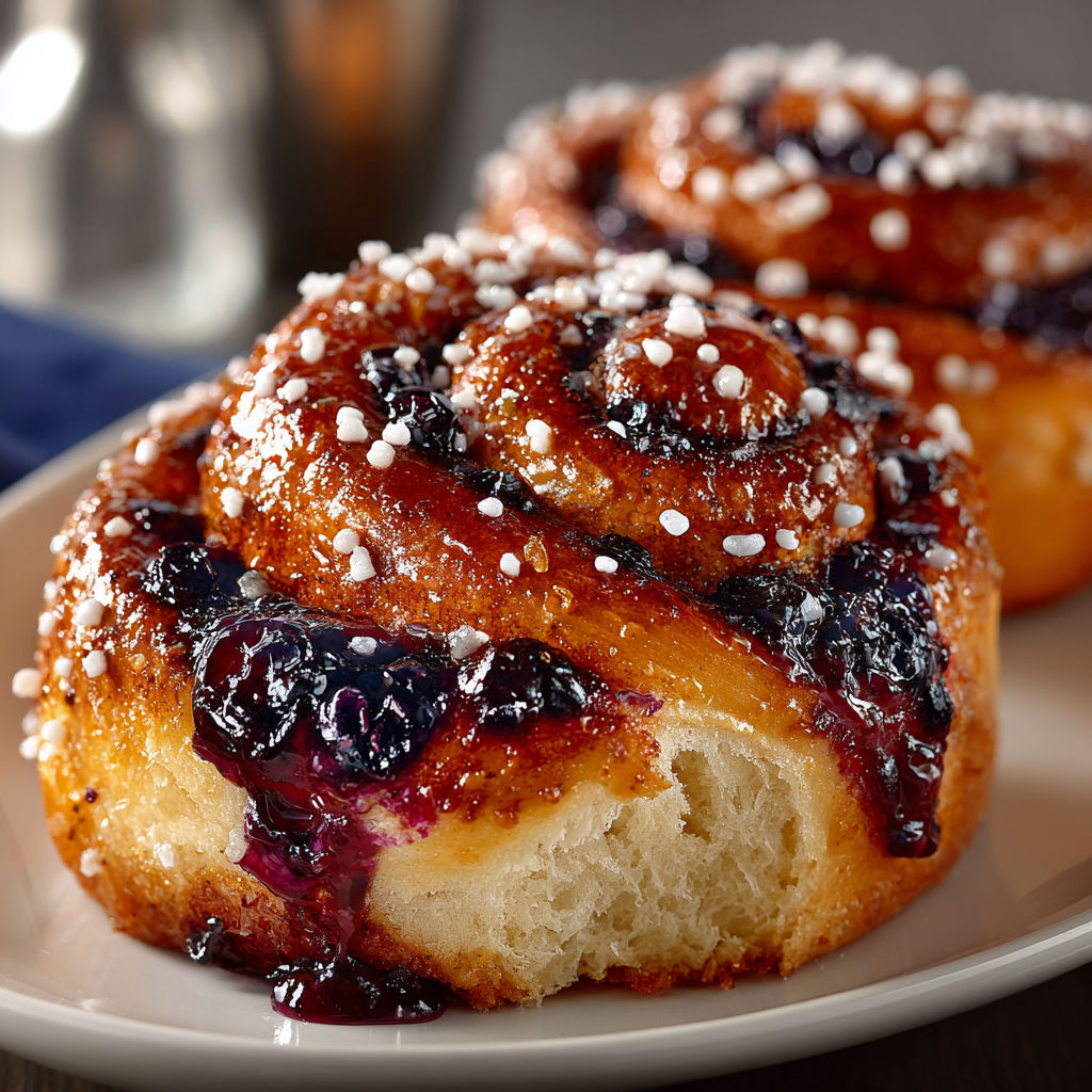 A plate of blueberry swirled pastries.