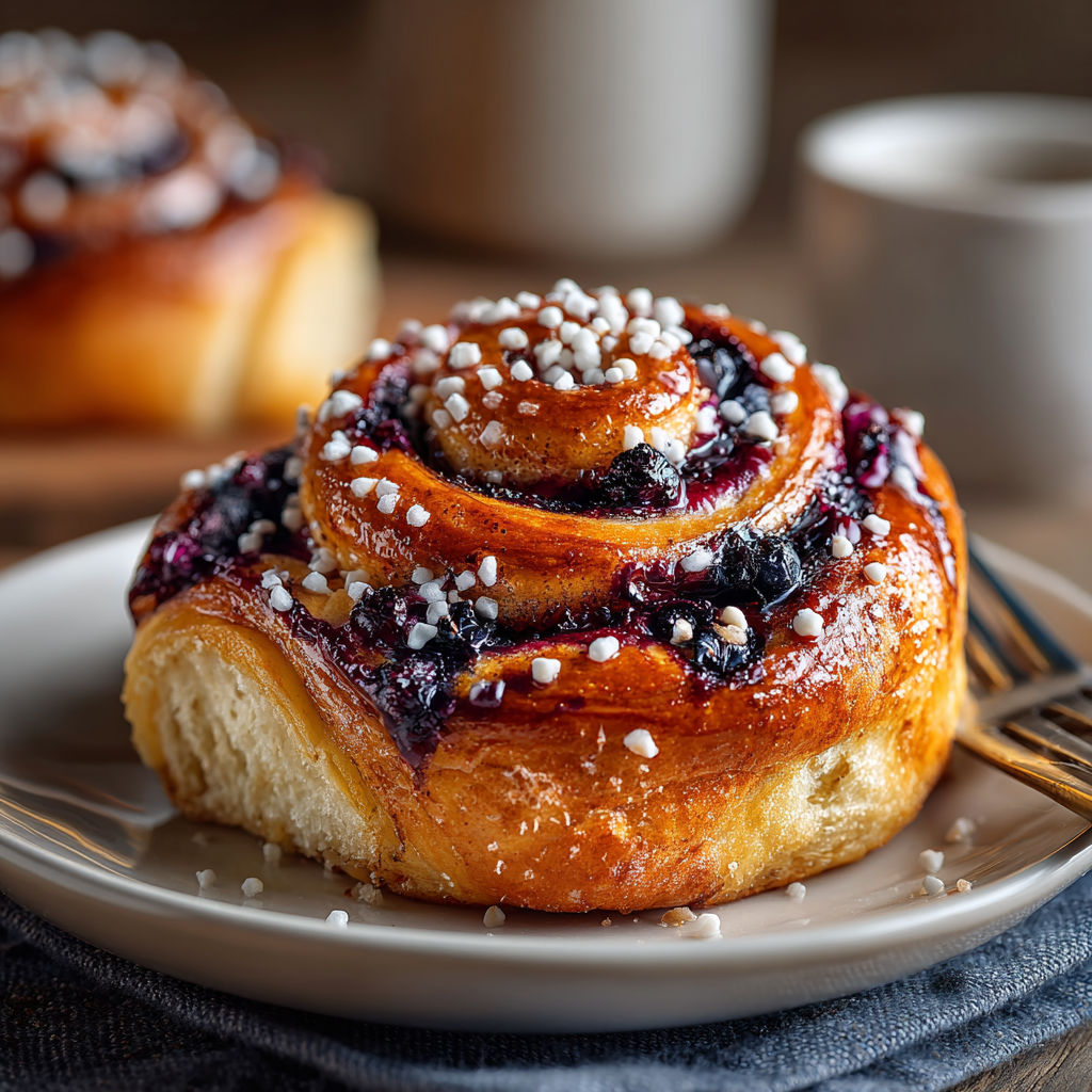 A plate of blueberry swirl rolls.