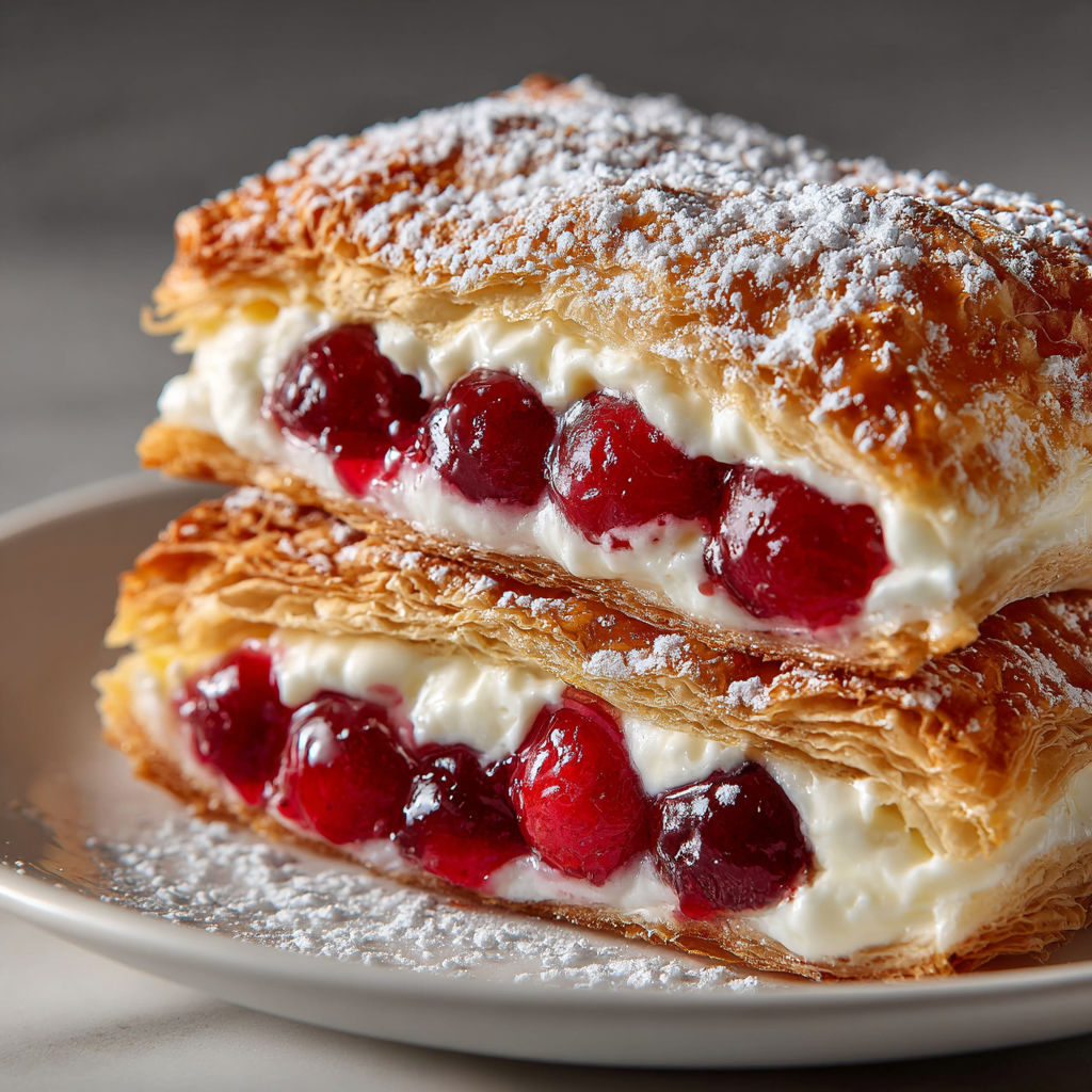 A plate with two pieces of Kirschtaschen.