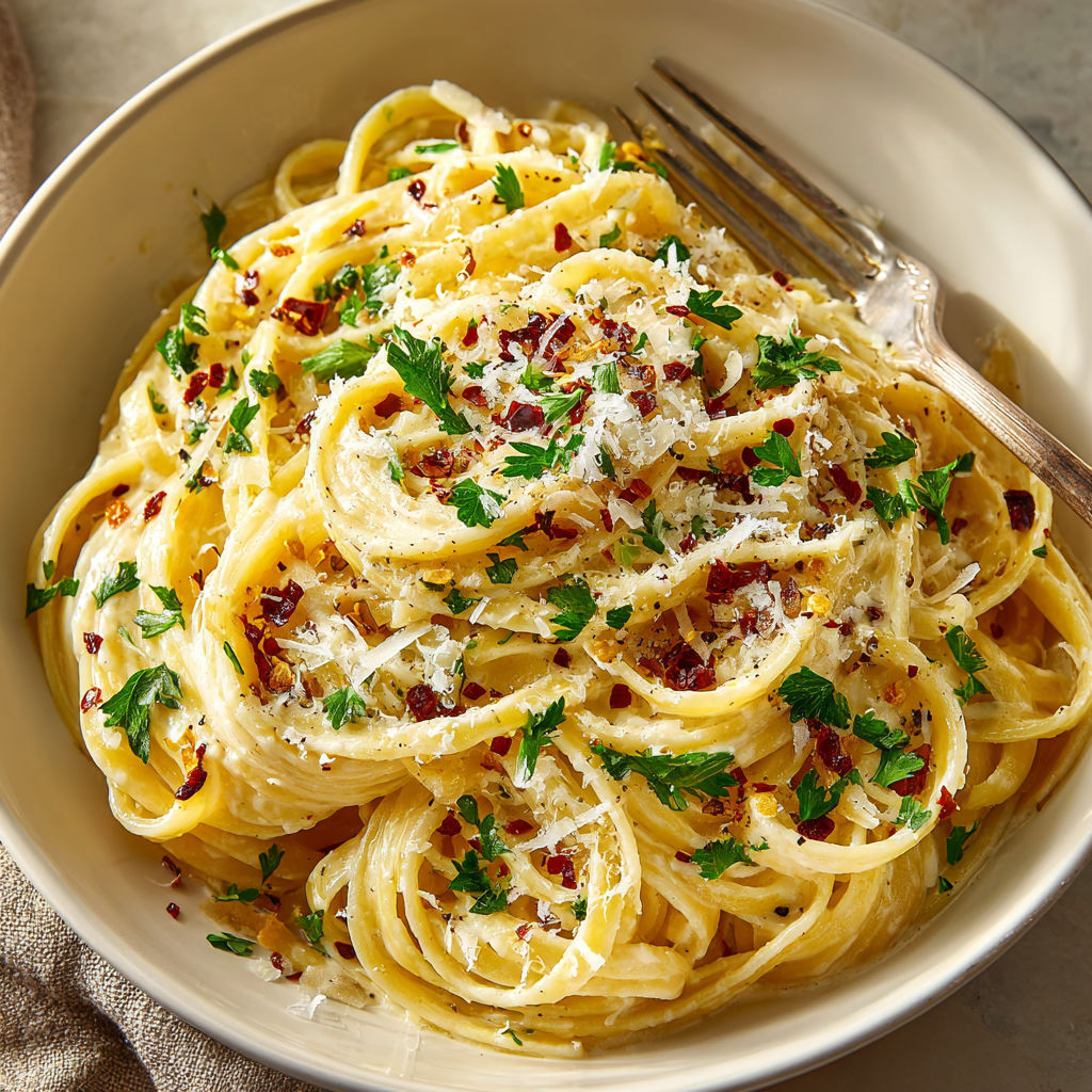 A bowl of pasta with red peppers and cheese.