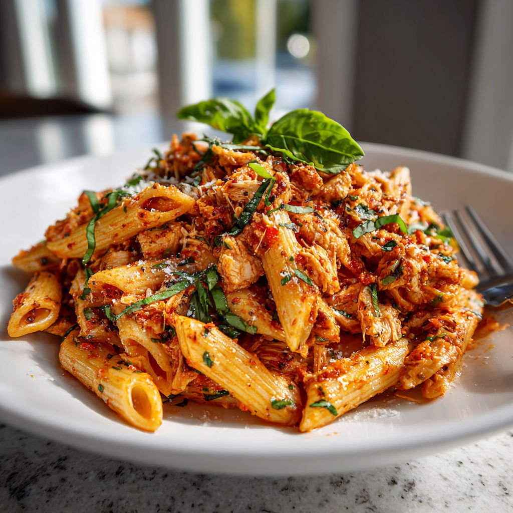 A plate of pasta with a fork on it.