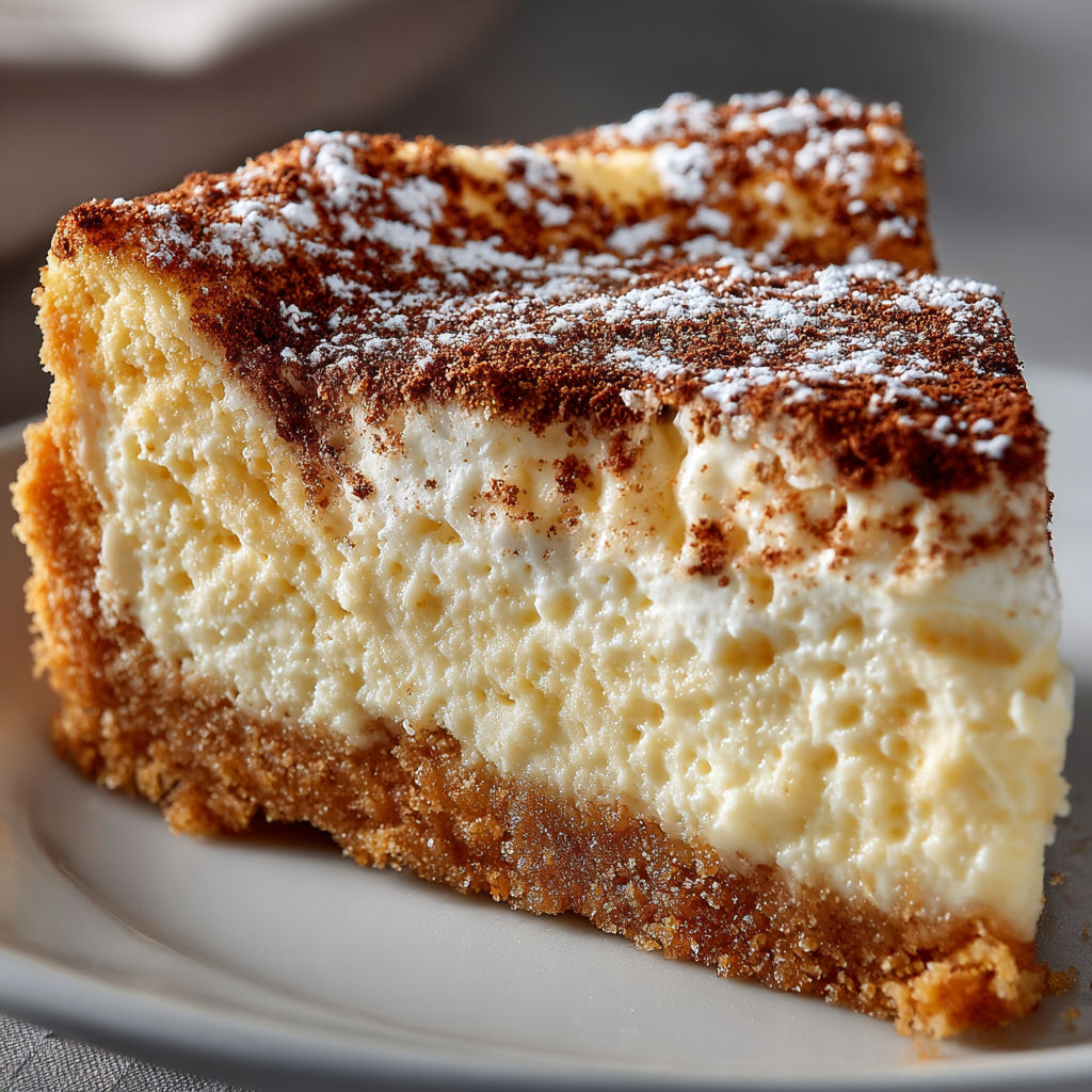 A slice of zimt-käsekuchen on a plate.