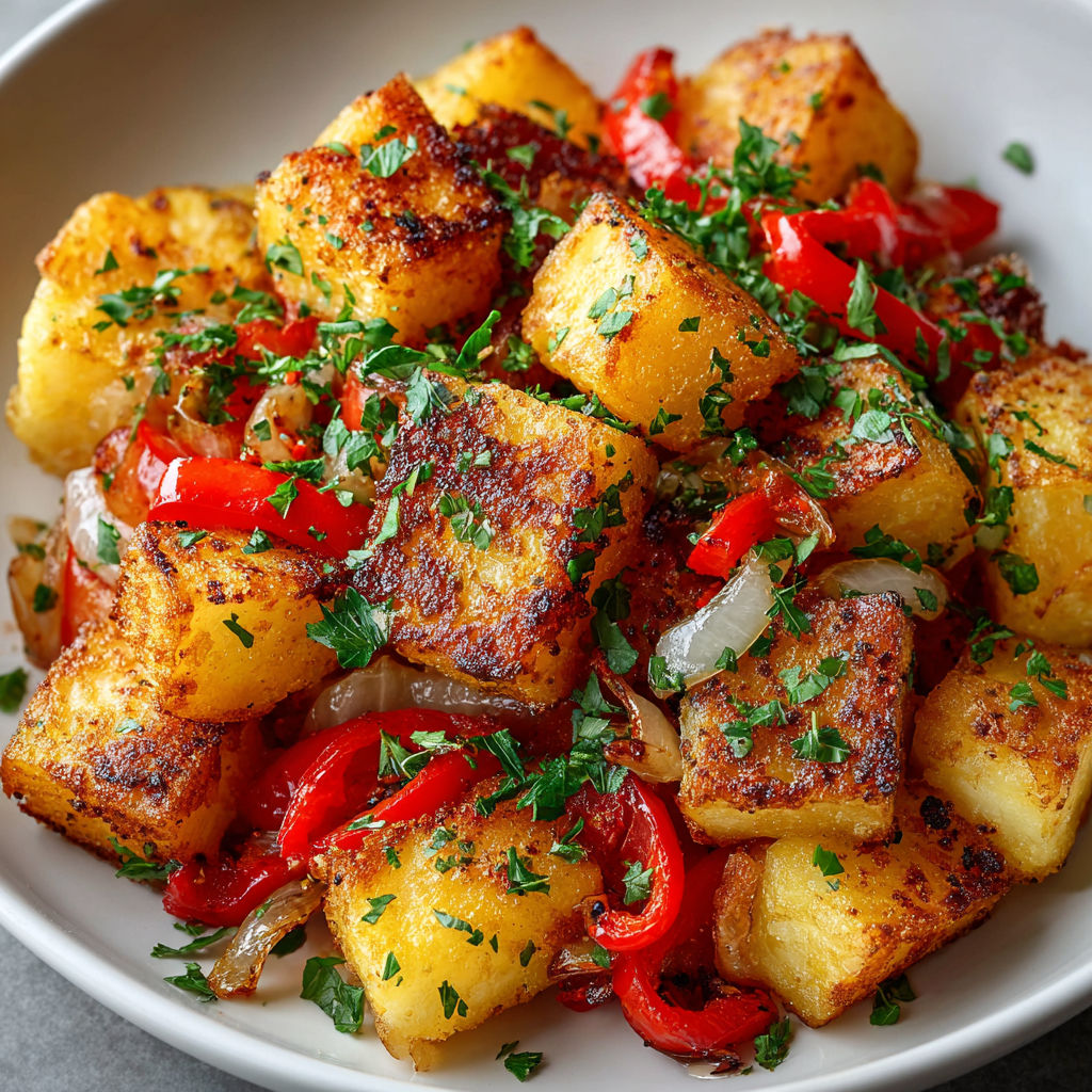 A bowl of food with onions and peppers.