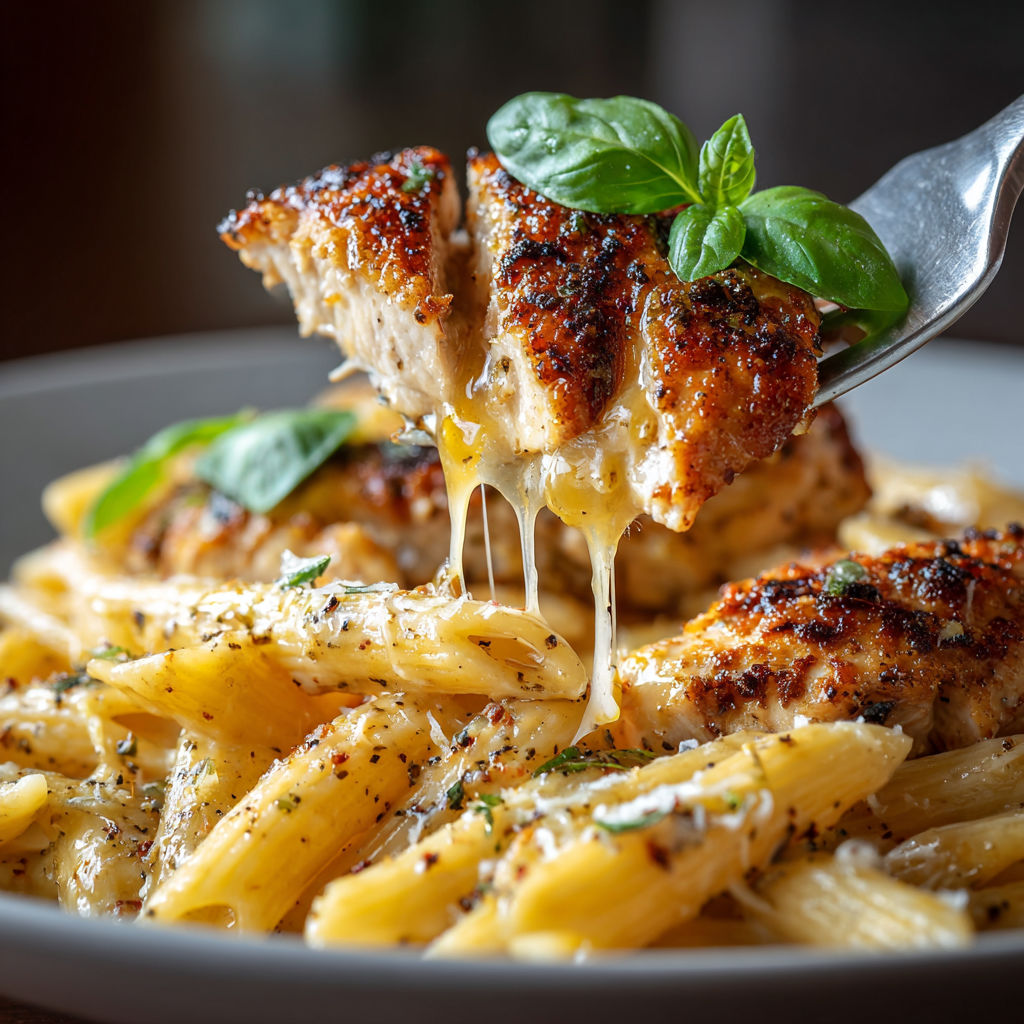 A plate of food with chicken and pasta.