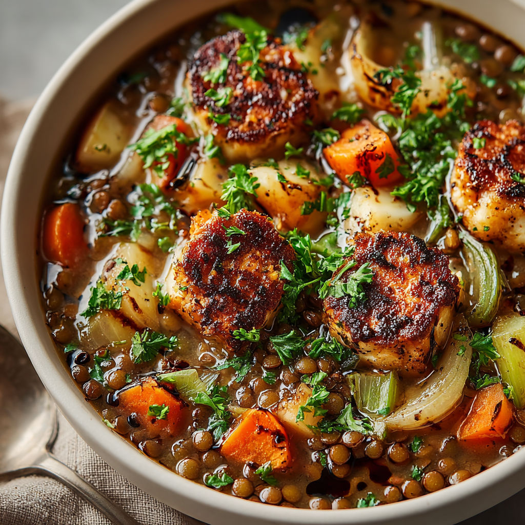 A bowl of soup with tofu and carrots.